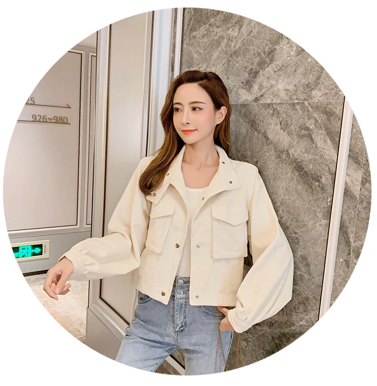 Photo Shoot New Style Fashion Loose Versatile Corduroy Short Short-height Significantly Higher Slimming Coat Women's
