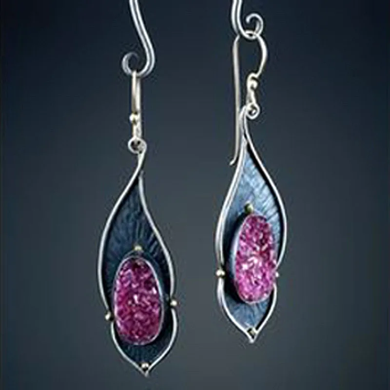 

Ethnic Vintage Carved Gourd Earrings Boho Ancient Purple Red Stone Drop Dangle Earrings for Women Indian Jewelry Bijoux Z4D290
