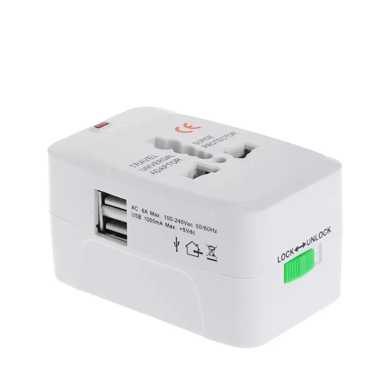 Универсальный адаптер штекер 2 USB порт Путешествия AC защита от перенапряжения зарядное устройство с индикатором светильник US EU AU UK