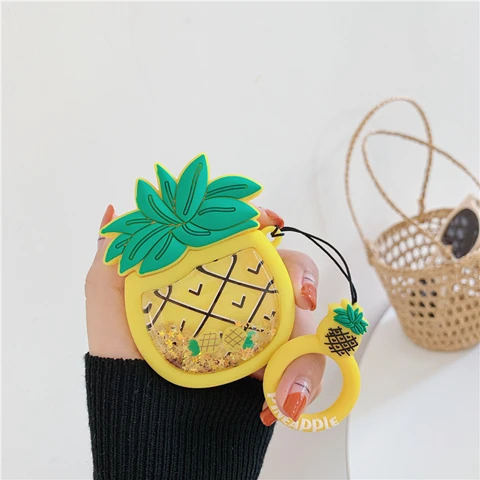 Чехол для наушников с изображением клубники, фруктов, Bluetooth, для Apple Airpods 2, силиконовый чехол для наушников, чехол s для airpods, защитный чехол с авокадо - Цвет: pineapple