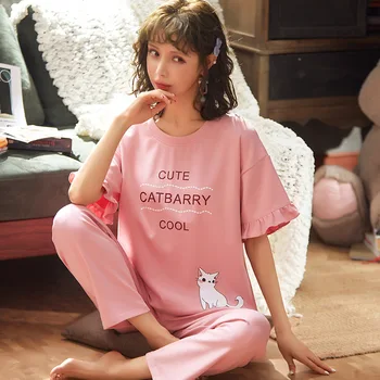 

2020 Spring 100% Cotton Pajama Sets for Women Pajamas Pants Pijama Mujer Long Sleeve Sleepwear Grils Floral Pyjama Home Clothing