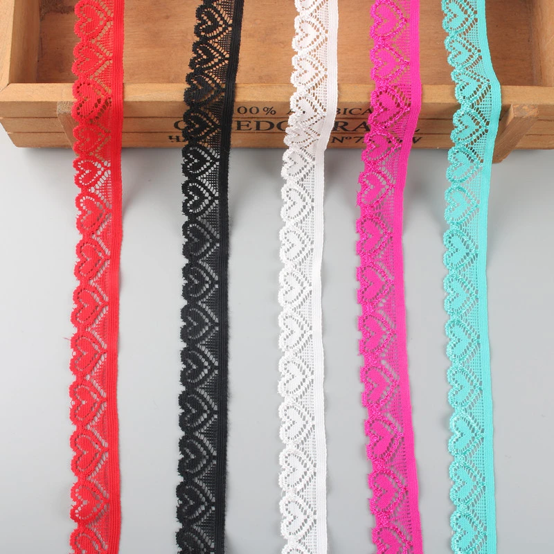 Lace Ribbon Lace Garment Accessories Lace Sewing Supplies Lace Decoration Lace Accessories Lace Sewing Accessories Elastic Lace Ribbon Tape 18mm wide Trims Heart-shaped Stretch Lace 5 yards For Sewing Decoration African Fabric