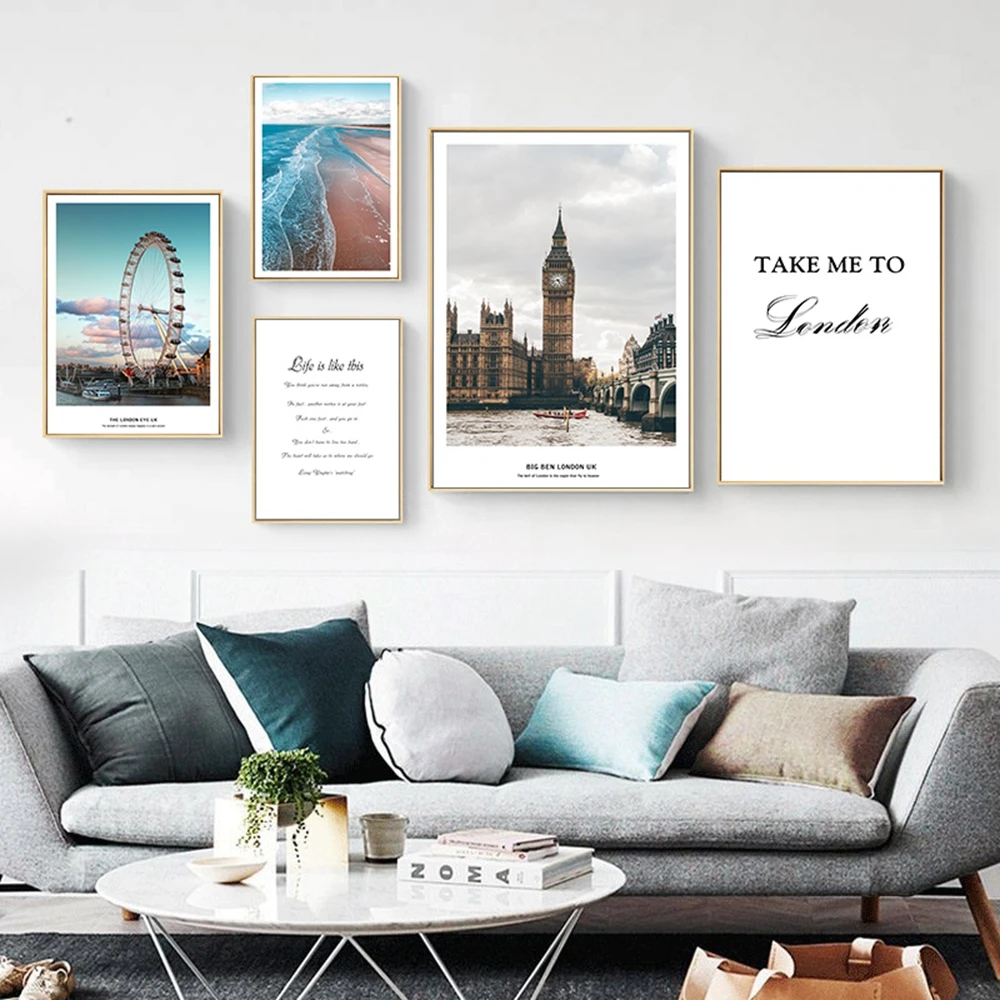 Минималистичные пейзажные фотографии колеса обозрения и Биг Бен художественные