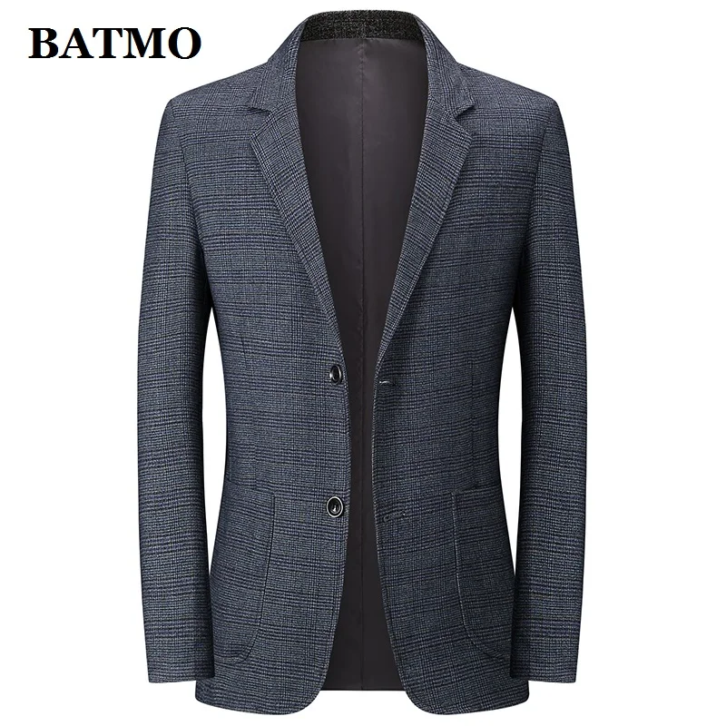 

BATMO 2020 new arrival spring plaid casual grey blazer men,men's plaid casual jackets,1928