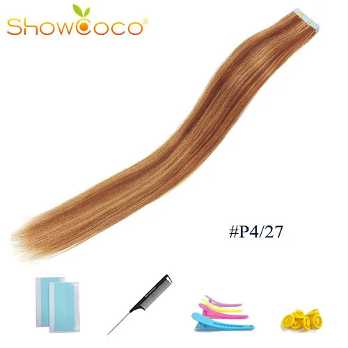ColorP4 27 -20 Pcs ShowCoco лента в Пряди человеческих волос для наращивания натурального волос 20/40 шт, смешанные цвета, Цвет горячие головы для наращивания блеск коричневого до блондинка ленточных накопителей - Цвет: ColorP4 27 -20 Pcs