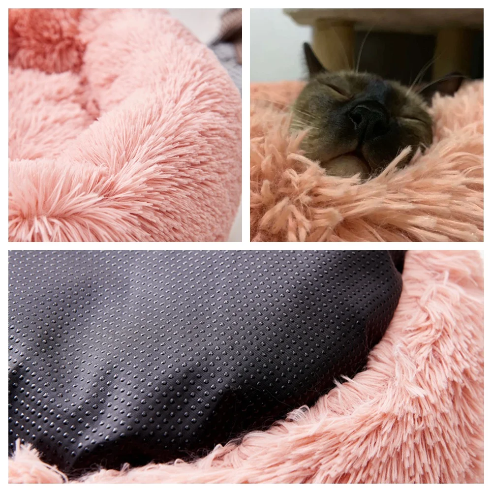 Fleece Cat Beds Round Pet Bed For Cats Dog Plush Bed House For Cat Kitten Marshmallow Cat Bed Mat Cushion Kennel Pet Supplies