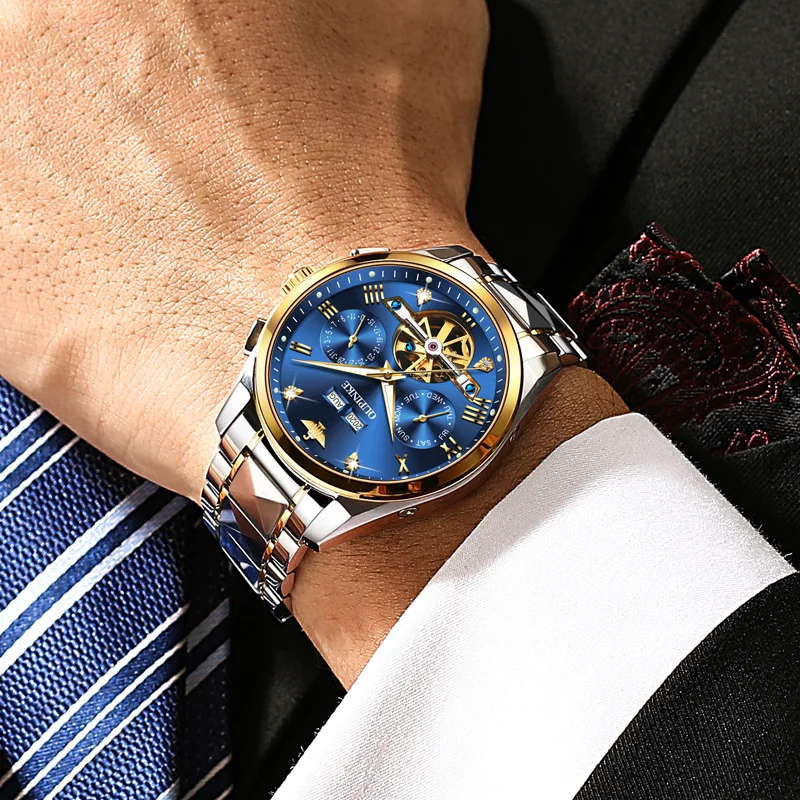 OUPINKE Men Automatic Watch Sapphire Crystal Luxury Mechanical Wristwatch Waterproof Tungsten Steel Watch Men relogio masculino