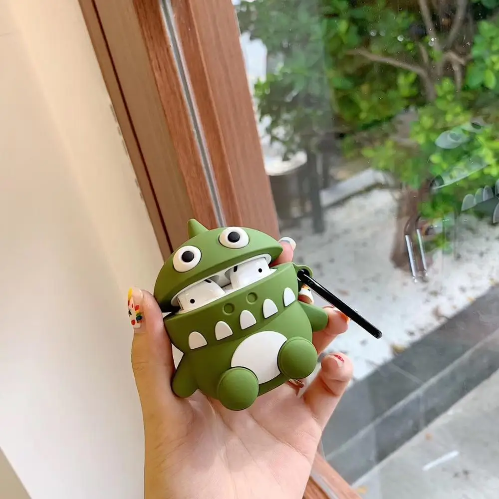 Tooth Dragon Для AirPods Pro Чехол 3D забавная лягушка Милая свинья собака Лев чехол для наушников для AirPods 3 Burger Мягкий защитный чехол с крючок карабина - Цвет: Tooth Dragon
