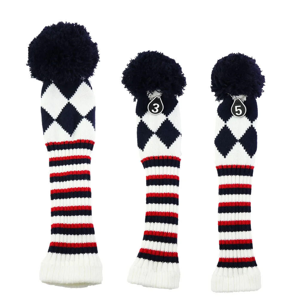 3pcs/set No.1 3 5 Golf Knitted Wood Head Cover Knitted Golf Driver Fairway Wood Headcovers Golf Club Protective Sleeve Sock
