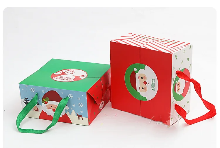 Коробка для рождественских кексов мультфильм Санта Клаус упаковка вечерние сувениры квадратные десертные сумки рождественские украшения подарочные коробки с ручкой красный