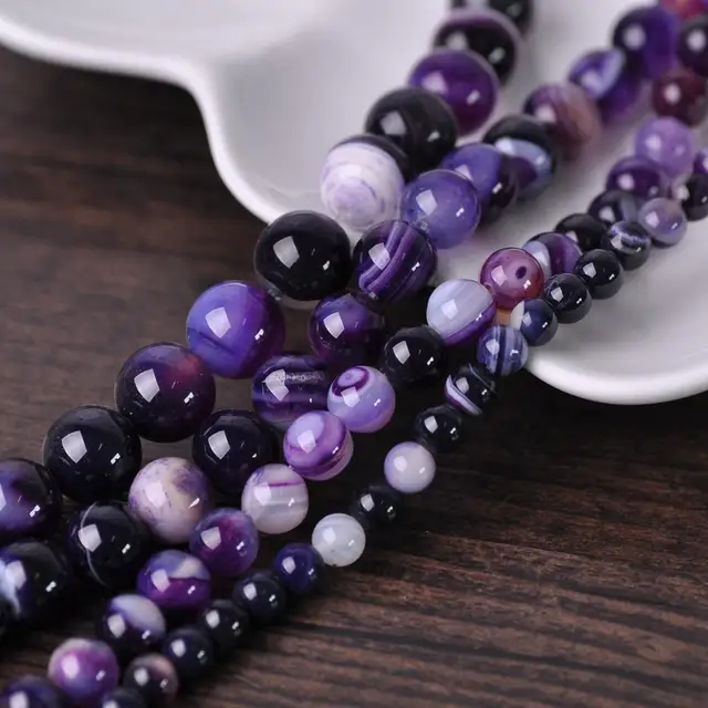 Round 4mm 6mm 8mm 10mm 12mm Natural Stone Rock Loose Spacer Beads lot for Bracelet Jewelry Making Findings DIY Crafts Purple Lace Agate