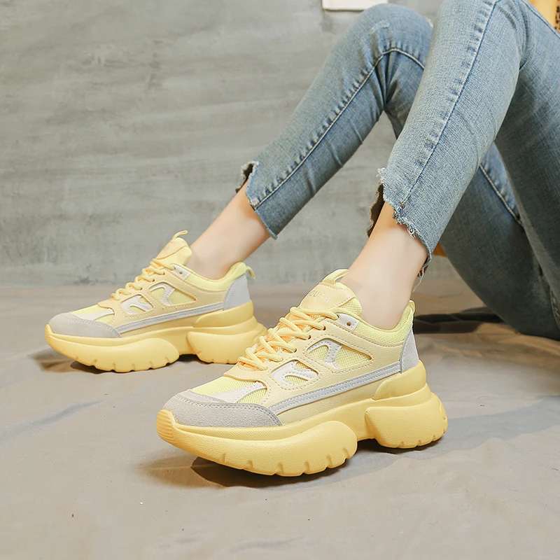 

Mesh Breathable Platform Sneakers Women Thick Sole Sneakers Women Chunky Trainers Ladies Fashion Dad Shoes 3 Colors