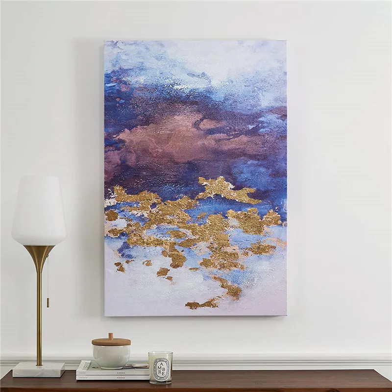 

100% Handpainted thick knife abstract oil painting Gold Blue White gorgeous abstract Painting home Decor Oil Painting Canvas Art