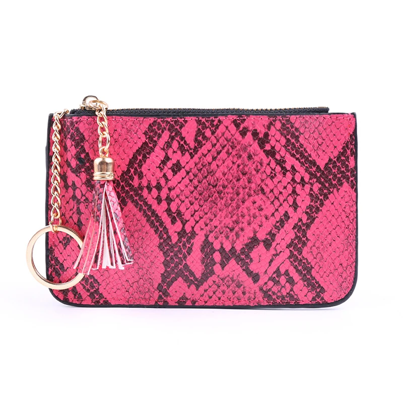 Rose Red Змеиный женский кошелек, винтажный короткий клатч, Сумка с несколькими картами, кредитный держатель для карт, тонкий, с кисточками, короткий женский кошелек для монет - Цвет: Rose Red