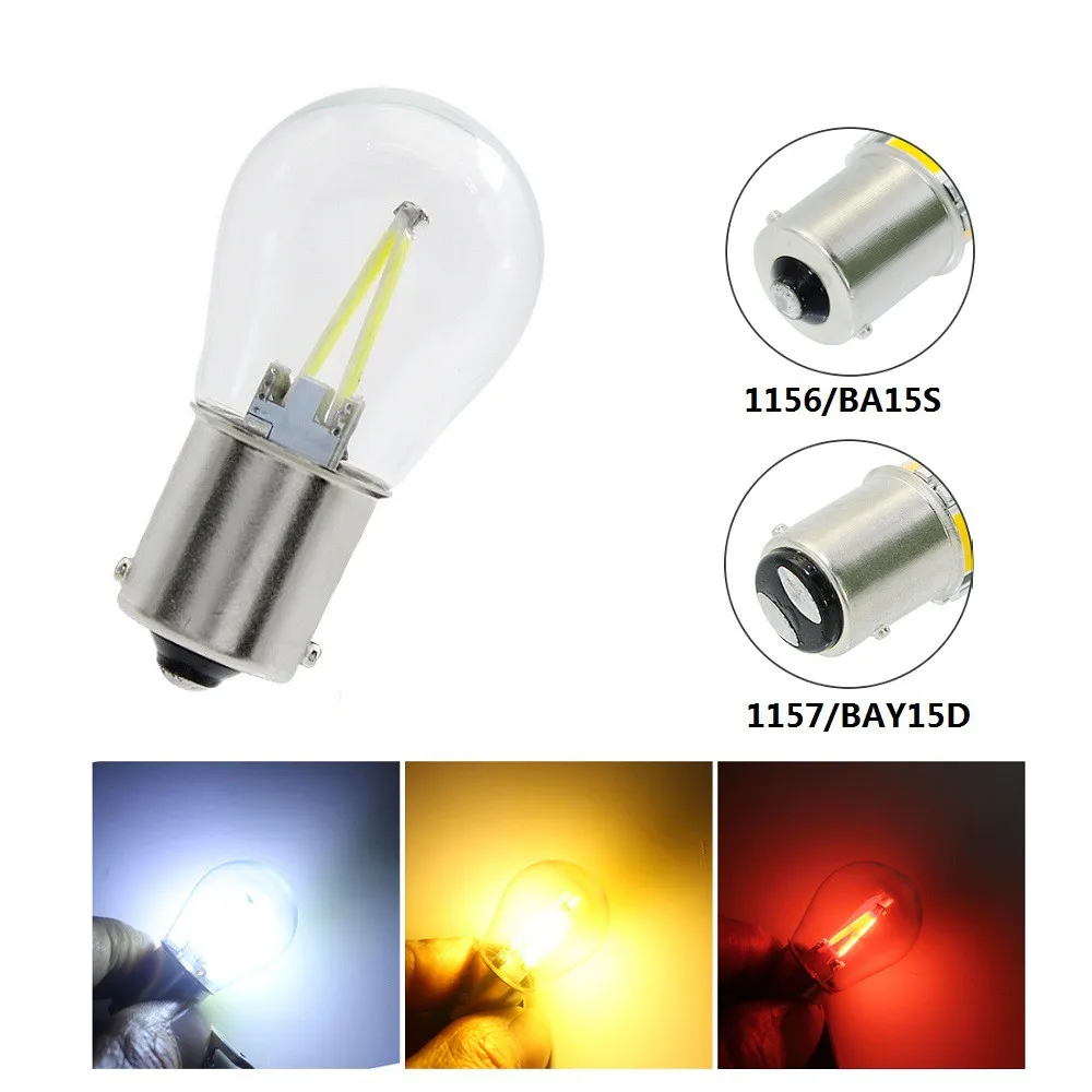 

2pcs BA15S 1156 BAY15D 1157 LED Filament Chips LED Lights For Auto Vehicle Parking Reverse Light Back-up Lamp DRL