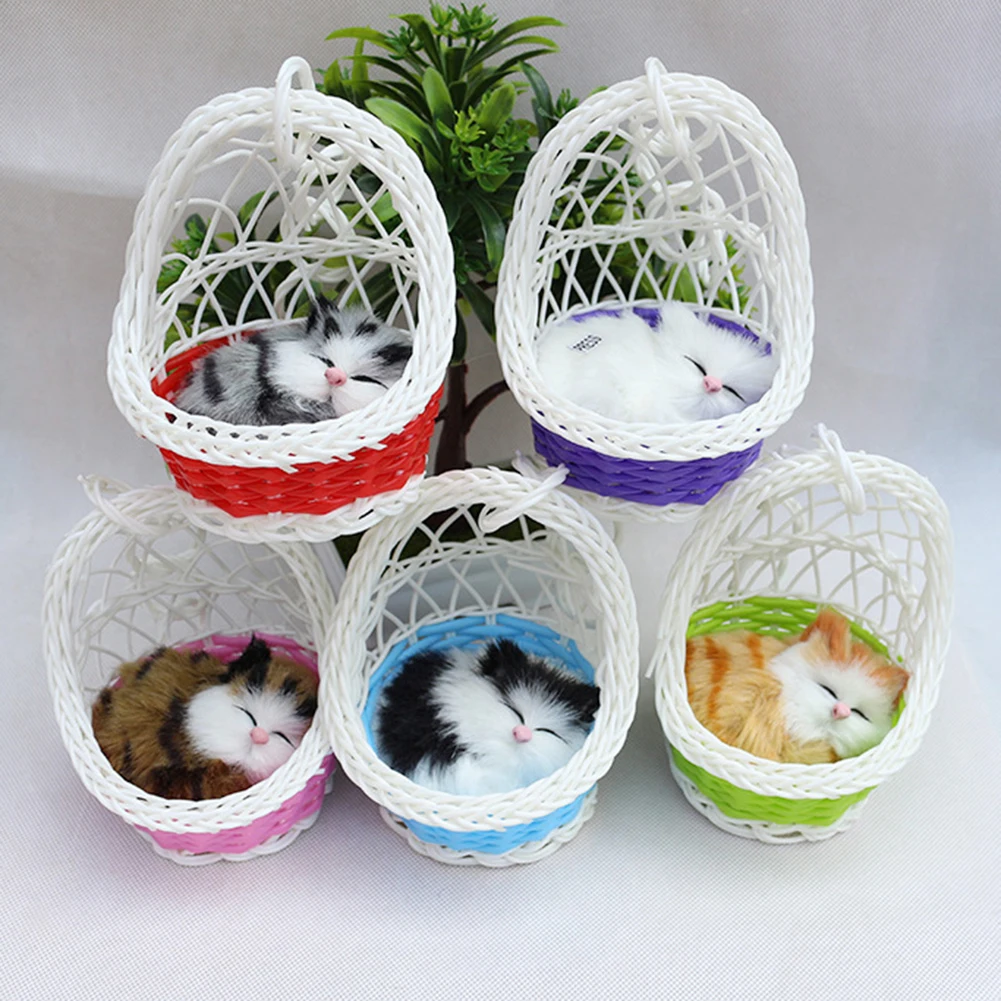 Simulation Cute Cats Kitten Sound Plush Doll Toy Hanging Basket Home Decoration