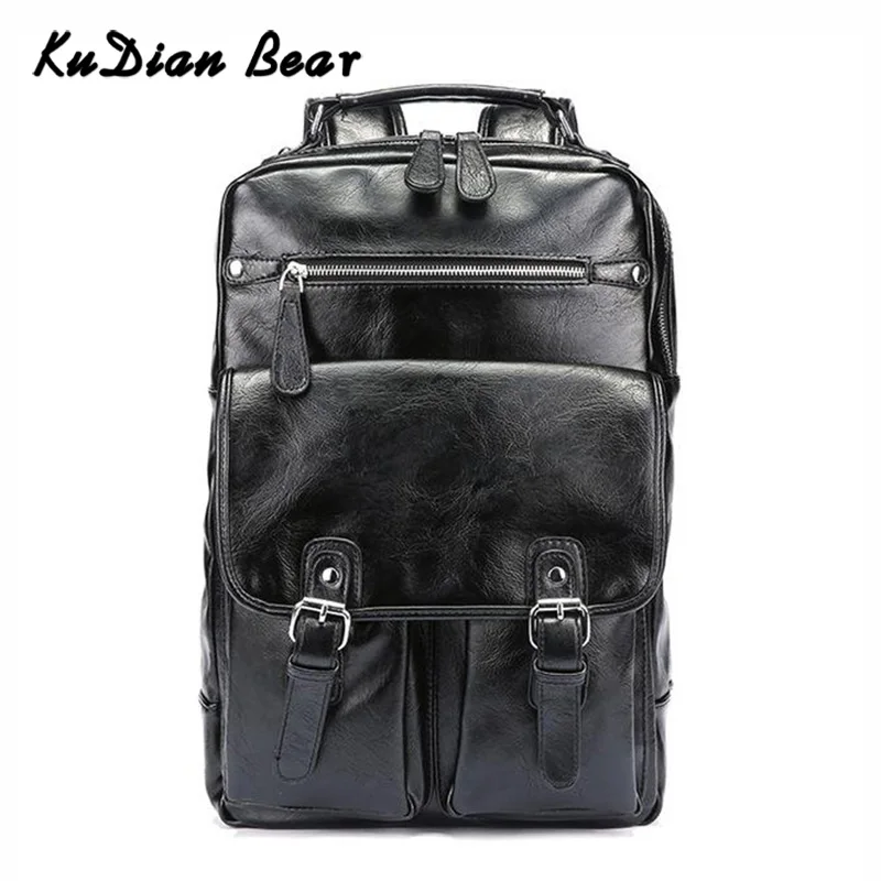 

KUDIAN BEAR Men Backpack Laptop PU Leather Travel Bag Waterproof Men Back Pack College Shool Bags Mochila Hombre BIX350 PM49