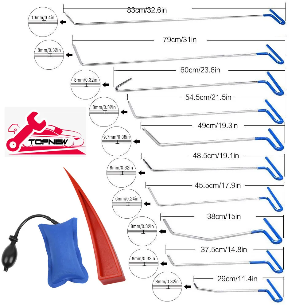 

TOPNEW PDR tools Rods Hooks Car Crowbar Pump Wedge hand Toolkit Paintless Dent Repair Tools Dent Removal Tool Set PDR kit