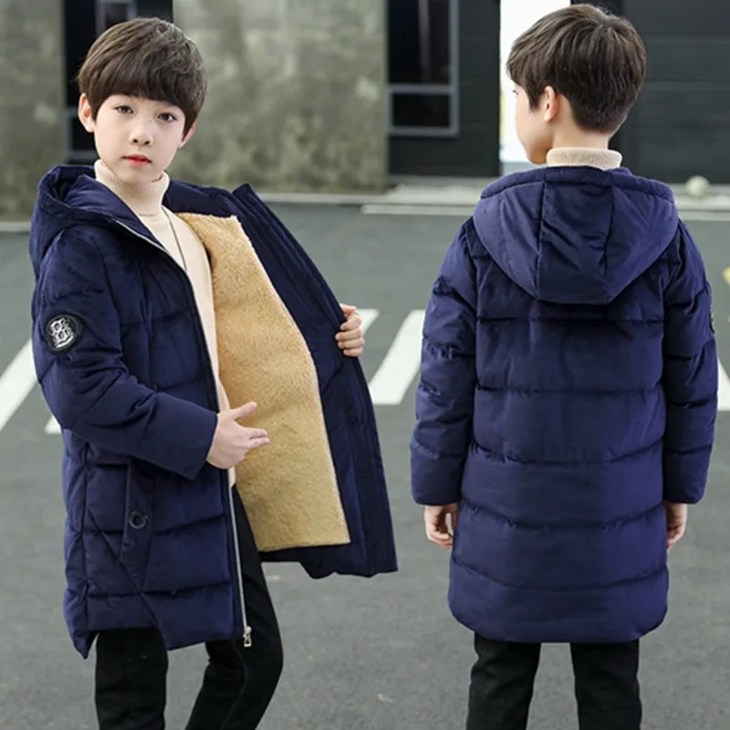 Детская парка зимняя куртка для мальчиков Детский Зимний комбинезон из хлопка, коллекция года плотная От 4 до 13 лет с капюшоном