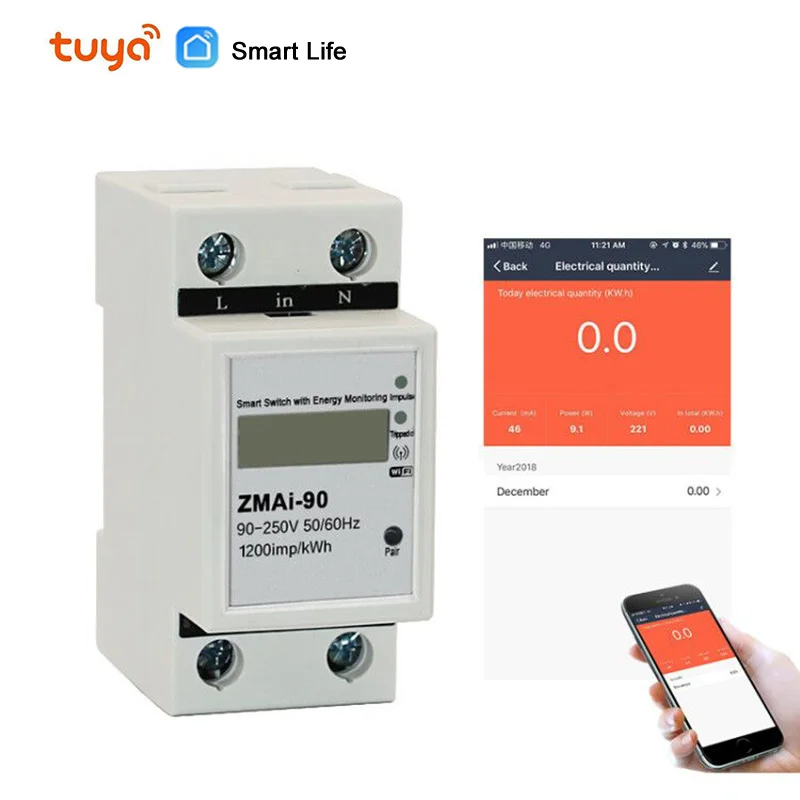 Smart Life/tuya APP однофазный din рейка WIFI умный счетчик энергии Потребляемая мощность