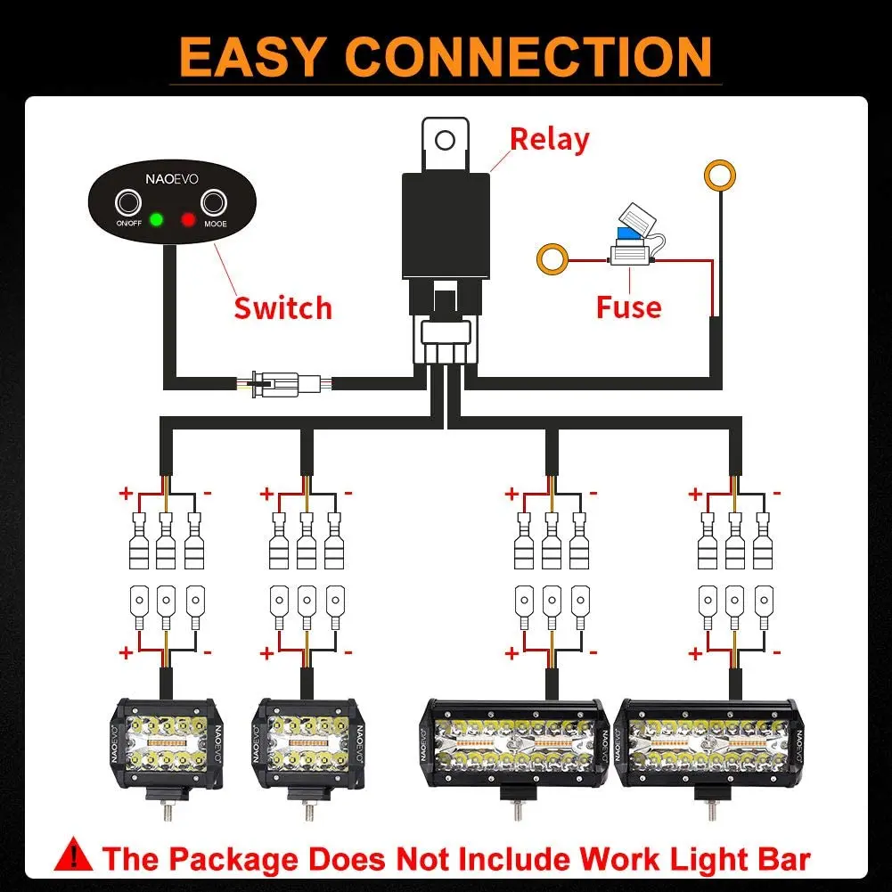 Automobile Wiring Harness 3M Customized for NAOEVO Modes LED Light Bar ,12V  40A Relay for Switching Between Different Modes