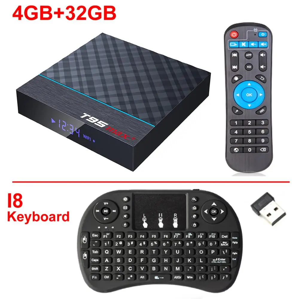 4GB 32GB and i8 T95 MAX Plus Android 9,0 Smart tv BOX Amlogic S905X3 4G ram 64G rom 5G Dual wifi BT4.0 USB 3,0 HDR 8K телеприставка медиаплеер - Цвет: 4GB 32GB and i8