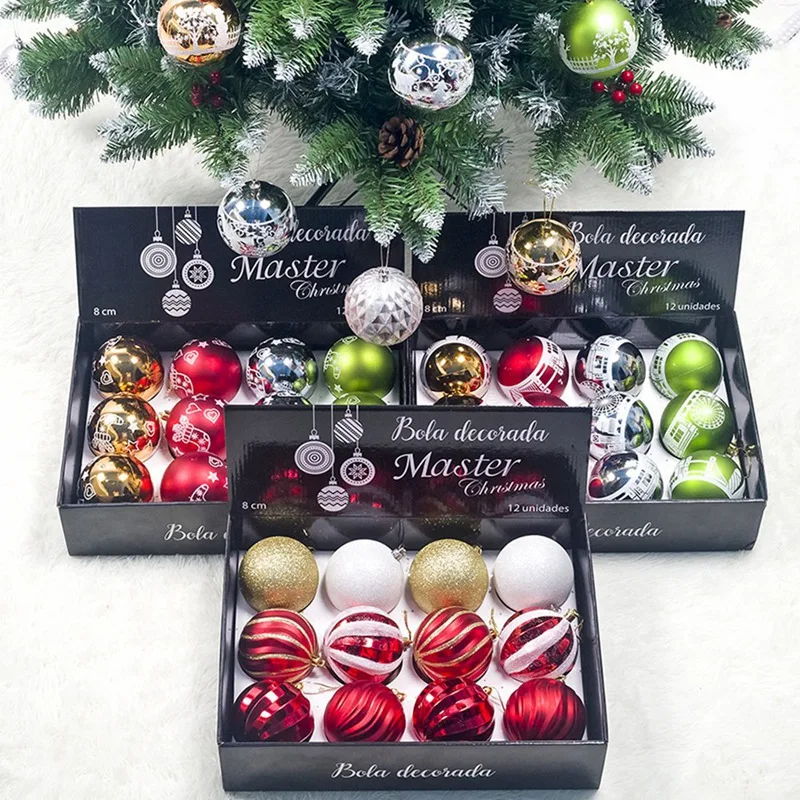 12Pcs Christmas Tree Decor Ball 80Mm Bauble Xmas Party Hanging Ball Christmas Ball for Home Christmas Decorations