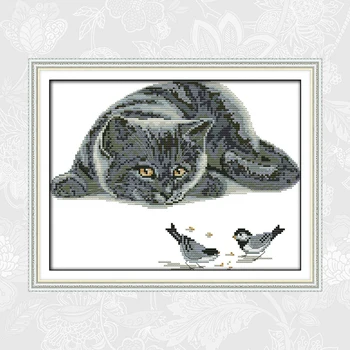 

The Curious Cat Patterns Counted Printed on Canvas DMC 14CT 11CT Chinese Cross Stitch Needlework Sets Embroidery kits