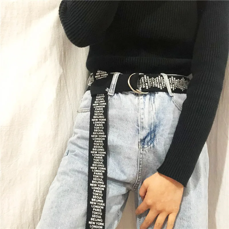 Wanita Pria Ikat Pinggang Kanvas Gambar Huruf D Cincin Wanita Panjang Tali Pinggang Celana Jeans Celana Hitam Siswa Pinggang Harajuku Punk Ikat Pinggang Pria Aliexpress