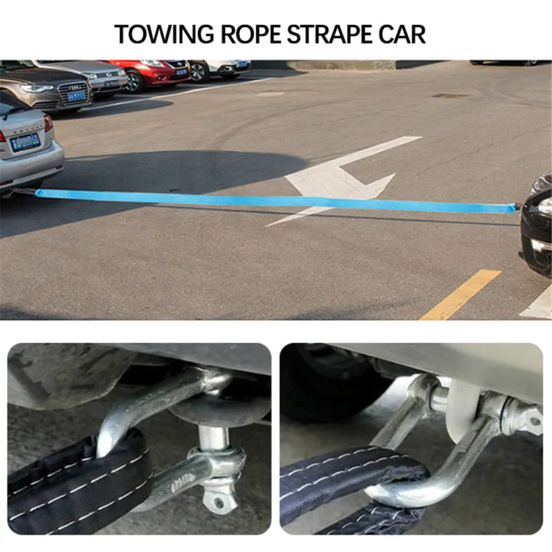 5M 8Tons Vehicle Emergency Tow Rope with U Hooks Shackle High Strength Nylon with Reflective Light for Car Truck Trailer SUV