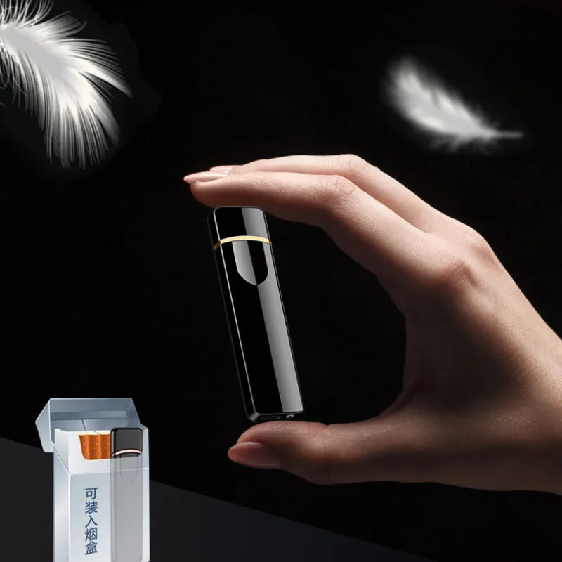 Ультратонкая металлическая сигаретная Электронная Зажигалка USB ветрозащитная беспламенная перезаряжаемая электрическая катушка Зажигалка плазменное Сенсорное зондирование