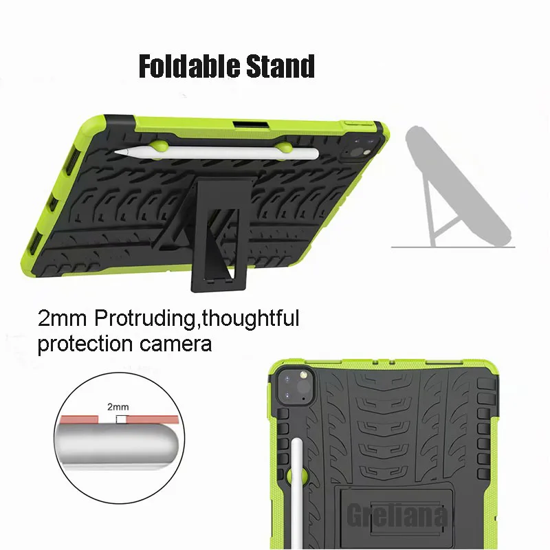 Shockproof Armor Case For New iPad Pro 11 2020 Case With Pencil Holder Flip Stand Cover