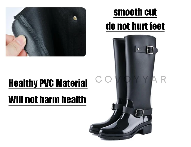 COVOYYAR/ г. Женские высокие непромокаемые сапоги Водонепроницаемые рабочие непромокаемые сапоги до колена из ПВХ нескользящая резиновая обувь на плоской подошве для дождливой погоды женская обувь WBS479