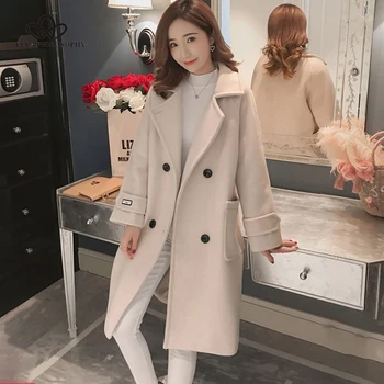 

Bella philosophy 2019 autumn winter Women korean wool coat ladies solid casual coats single breasted turn-down collar jakects