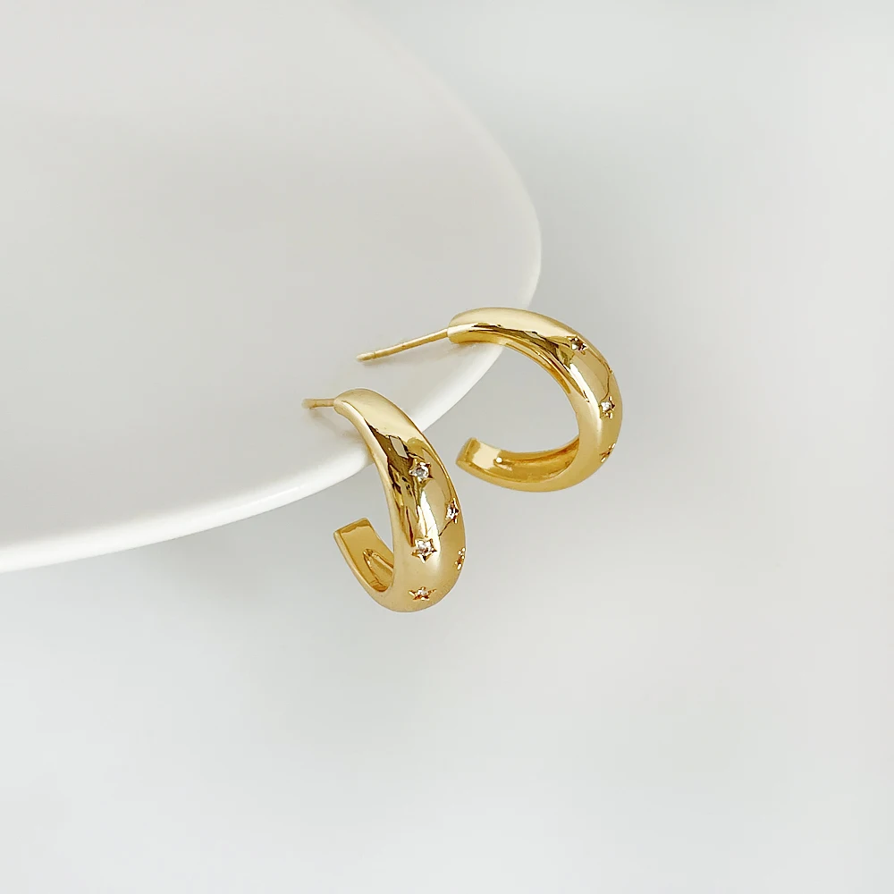 Peri'sBox Gold Color Copper Sparkly Zircon Star Hoop Earrings For Women Chunky Trendy Small Huggie Earring Romantic Summer Gifts - Image 4