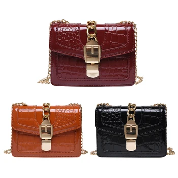 

Solid Color Shoulder Handbags Women Chain Lock Buckle Pattern PU Leather Top-handle Shoulder Bags for Shopping Ornament