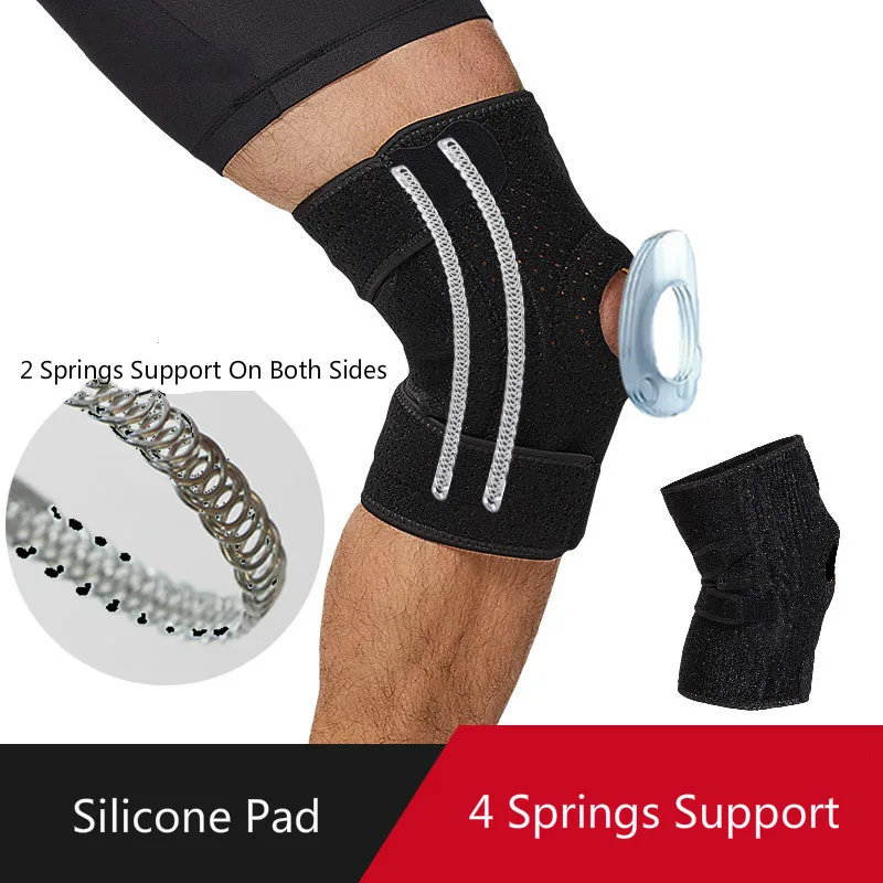 

Fitness Knee Protector 4 Springs Support Silica Gel Pad Knee Brace Wrap Guard Cap Stabilizer Strap Knee Pads Sports Safety Strap