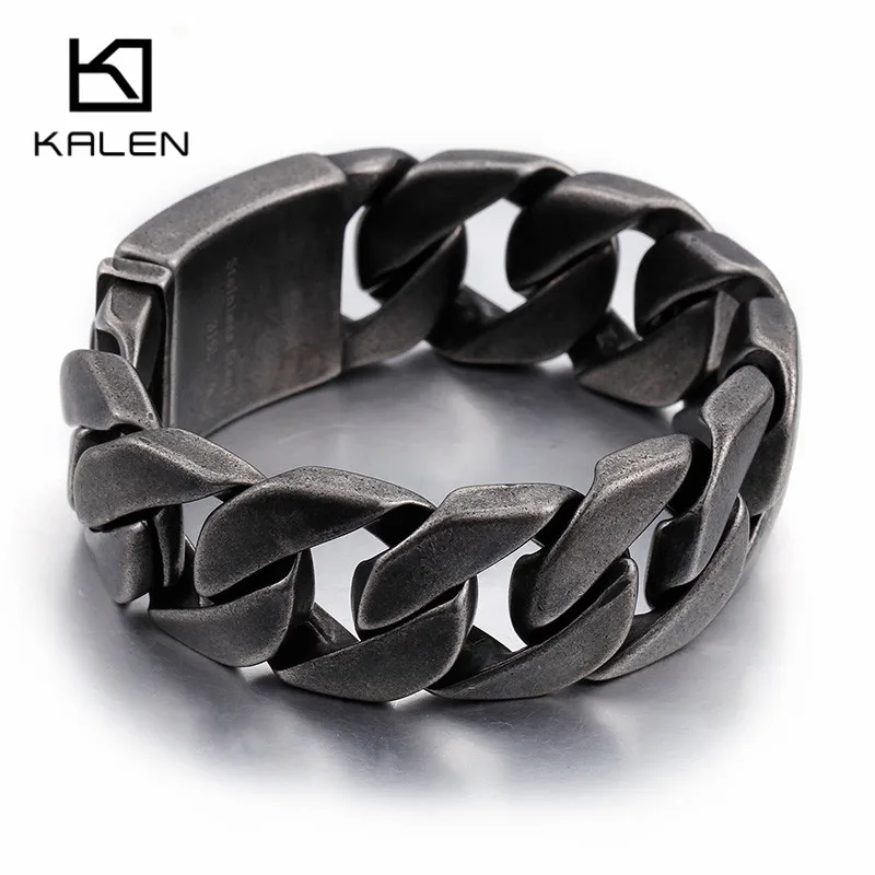 Matte Black Bike Chain Bracelet For Men - 25mm Width Chunky Stainless Steel Link Chain Bracelet, One Size