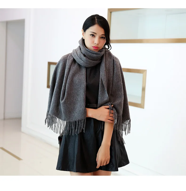 

LS2032 2020 women's pure color lamb hair scarf dual purpose versatile plain thickened fringe long Cape classic versatile
