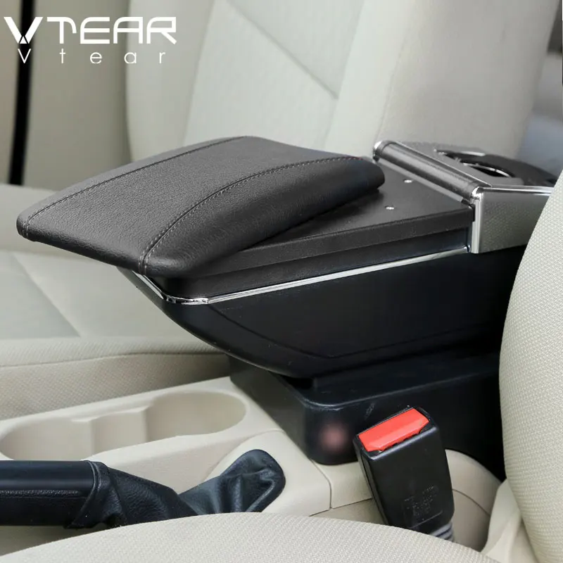 Vtear для Honda Brio автомобильный подлокотник USB подлокотник ящик для хранения abs автомобиль-Стайлинг Кожа Центральная консоль интерьерные аксессуары украшения - Название цвета: black