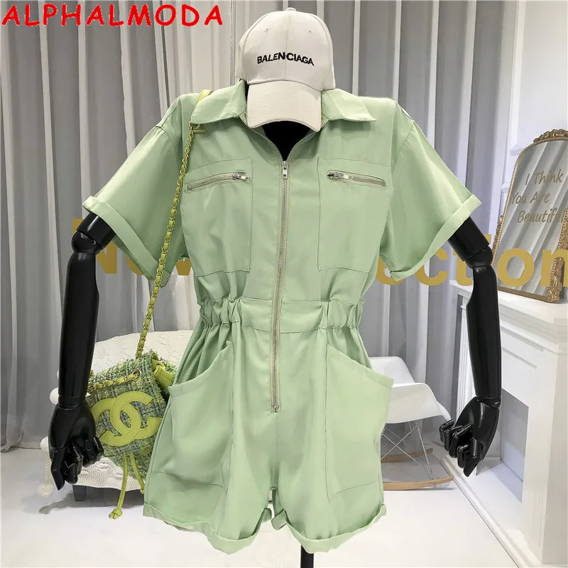 ALPHALMODA New Fashion Safari Jumpsuits Women 2020 Summer New Multi-Pocket Zipper Stretchy Waist Slim Solid Playsuits ALPHALMODA New Fashion Safari Jumpsuits Women 2020 Summer New Multi-Pocket Zipper Stretchy Waist Slim Solid Playsuits