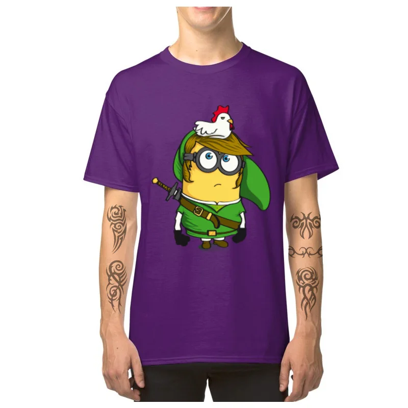 Cute Link_Minion_4087 Family T-shirts Crewneck Cotton Fabric Men Tops Shirt Short Sleeve April FOOL DAY Family Tops Tees Link_Minion_4087 purple