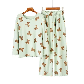 

Winter Ladies Pajamas Set Fever Keep Warm Cartoon Print Autumn Homewear Pyjamas Women Round Neck Pants Casual Large Size пижама