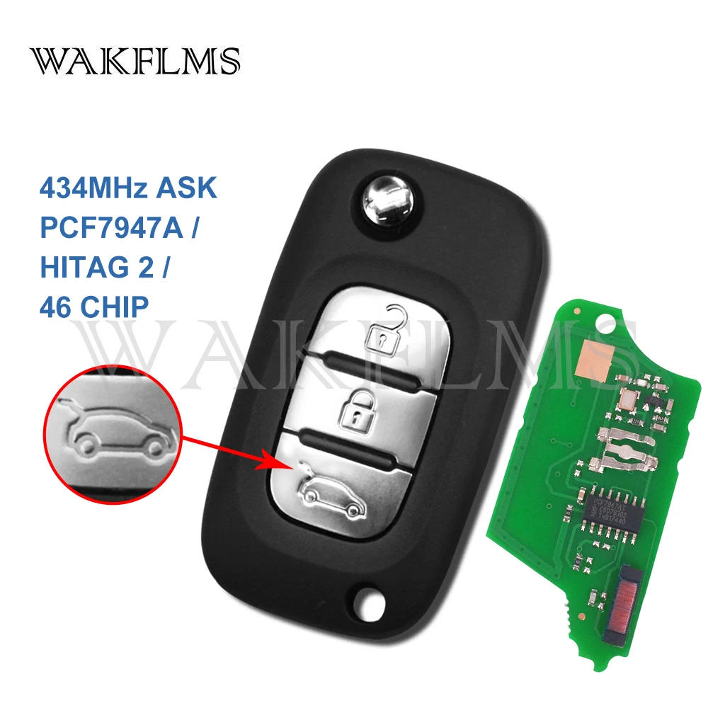 3 кнопки 434 МГц PCF7947 HITAG 2 46 Чип дистанционного флип автомобильный брелок