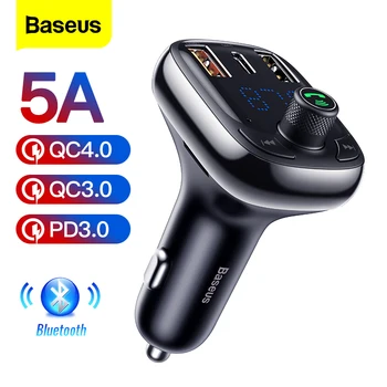 Baseus-cargador de transmisor coche FM 4,0 de carga rápida, Kit de coche con Bluetooth 5,0, reproductor de Audio MP3, carga rápida de 36W