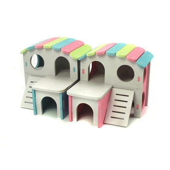 

Wooden Hamster House Double Layer Non-toxic Small Pet Hideout Hamster Colorful Hideout Small Animal Sleepping Supplies