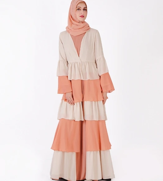 Beige orange Дубай Стиль женщины открытый передний Кафтан Абая, для мусульман кардиган Jilbab халат Макси Вечерние платья - Цвет: Beige orange