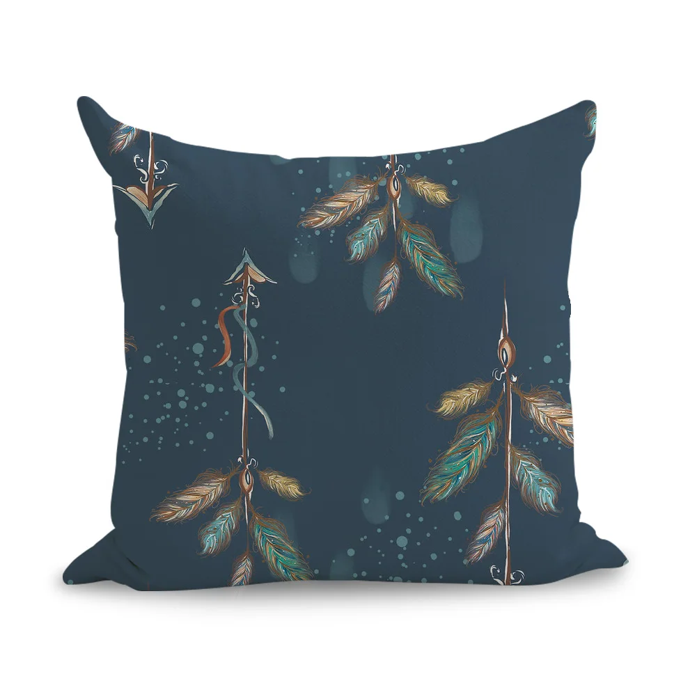 Watercolor Feathers Leaves Arrows Pillows Linen Couch Seat Cushion Throw Pillow Home Decor Gift - Цвет: Зеленый