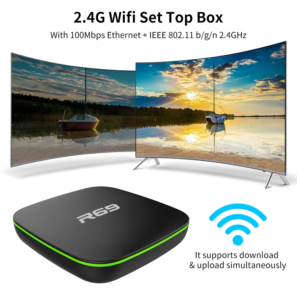 R69 Smart Android 7,1 tv Box 1 ГБ 8 ГБ Allwinner H3 четырехъядерный 2,4G Wifi телеприставка 1080P HD Поддержка 3D медиаплеер