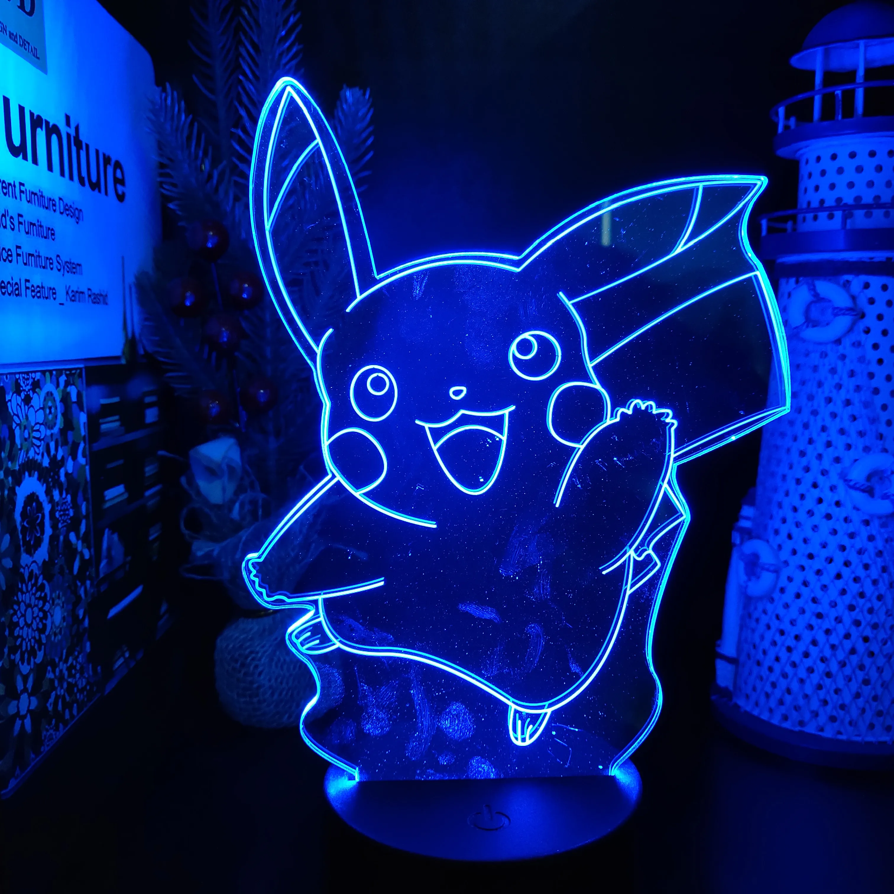 Покемон Пикачу аниме 3D иллюзия светодиодный лампа Акриловая USB цветной ночник